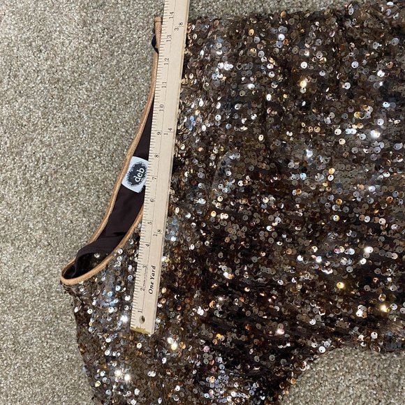 Brown Sequined Mini Dress One Shoulder Size 7 Medium Stretch Short Sleeve - Picture 9 of 13